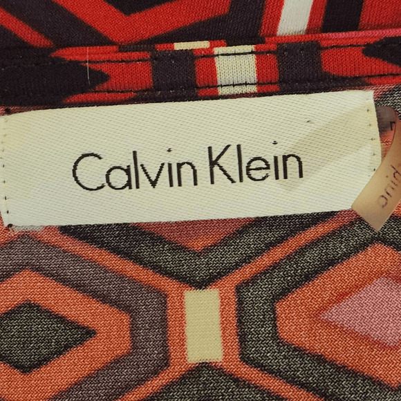 Calvin Klein Raspberry Black Sleeveless Geometric Drape Front Blouse XL (4123) - Picture 4 of 5